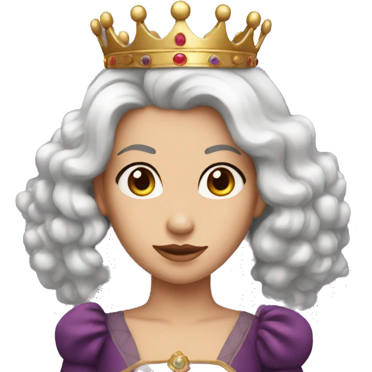 Queen with long red hair and brown eyes and crown emoji