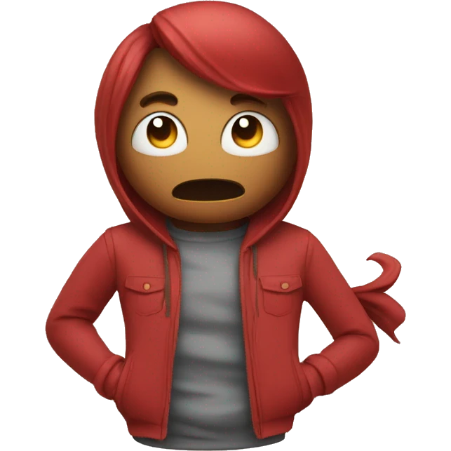 A red amongus character getting blamed as being the imposter emoji