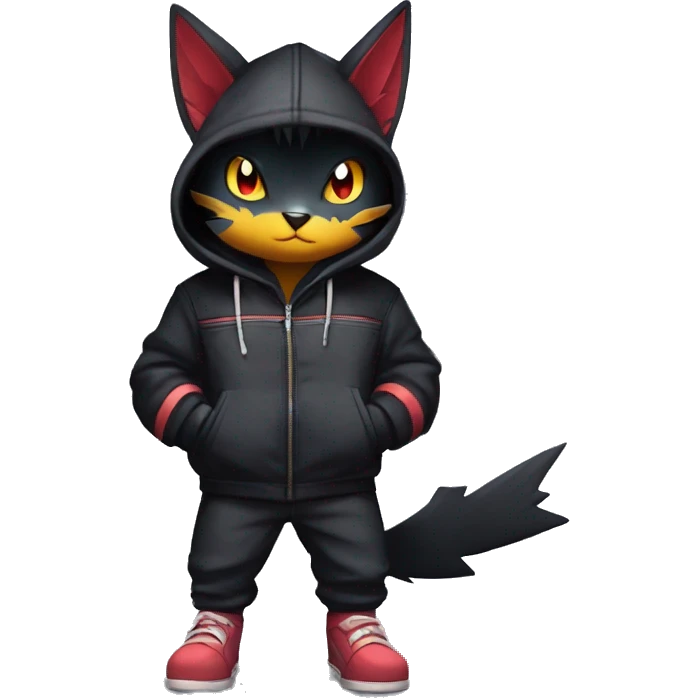 Cool Anthro Black Noibat-Quilava-Litten-Pokémon with edgy stripes hoodie spiked collar punk Full Body emoji