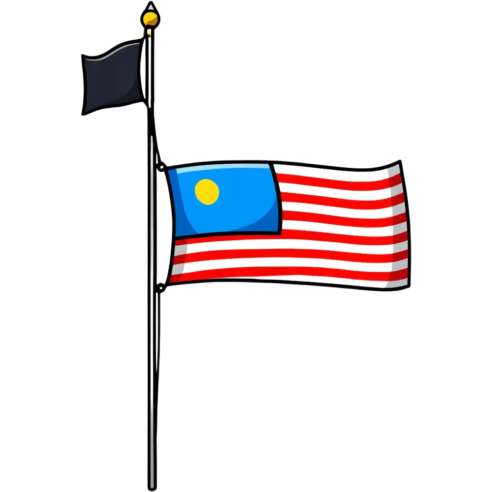 A colorful flag fluttering on a tall flagpole emoji