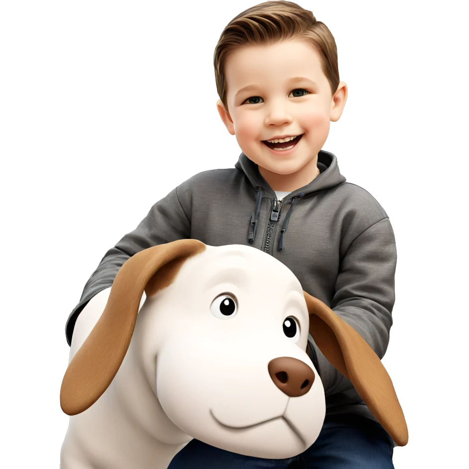 smiling boy outdoors with animal emoji