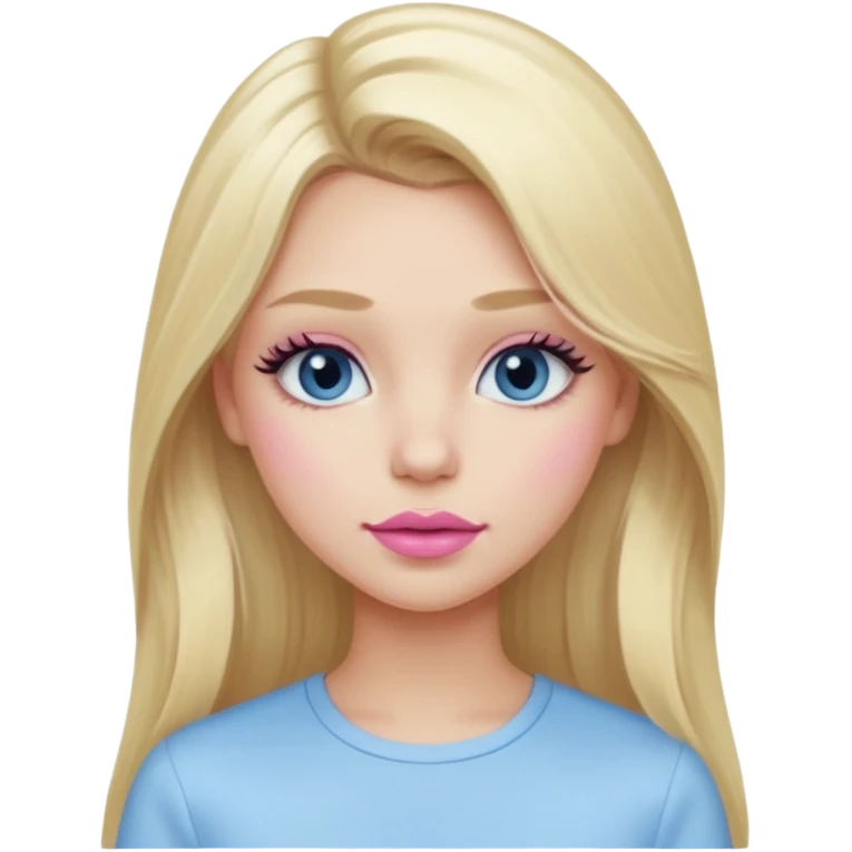 emoji를 만들고 싶어 여름 쿨톤 라이트. Summer cool tone light. summer cool (light to mute tone). 긴머리 여성, blonde girl, eyelashes, wearing white-skyblue blouse. cool pink lipstick, and pale pink blush. long hair! emoji