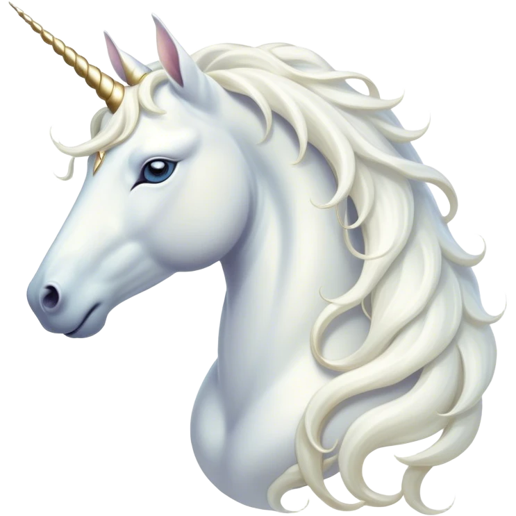 Beautiful and Majestic White Unicorn Portrait Emoji, Head and body exuding serene brilliance with a luminous, flowing mane and a gracefully spiraled horn, eyes gently closed in peaceful reverie, Simplified yet exquisitely enchanting features, highly detailed, glowing with a soft, celestial light, high shine, serene and utterly majestic, stylized with an air of timeless fantasy, soft glowing outline, capturing the essence of a beautiful and majestic white unicorn that embodies the pure magic of legend! emoji