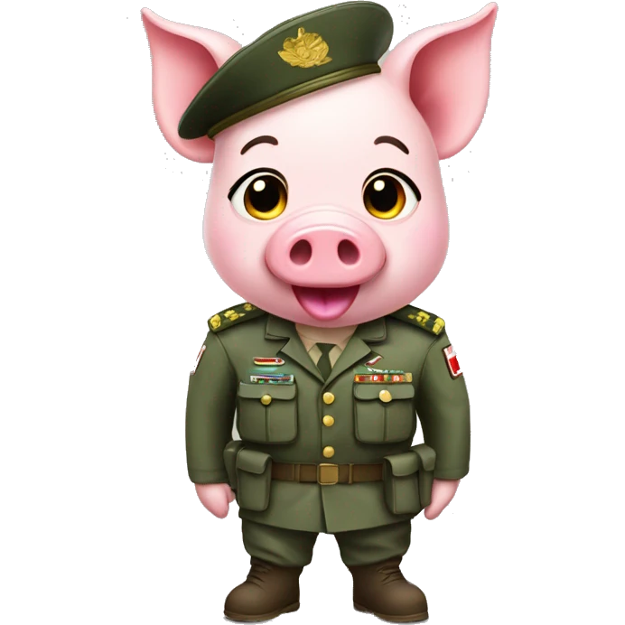 a cute pig with idf uniform emoji