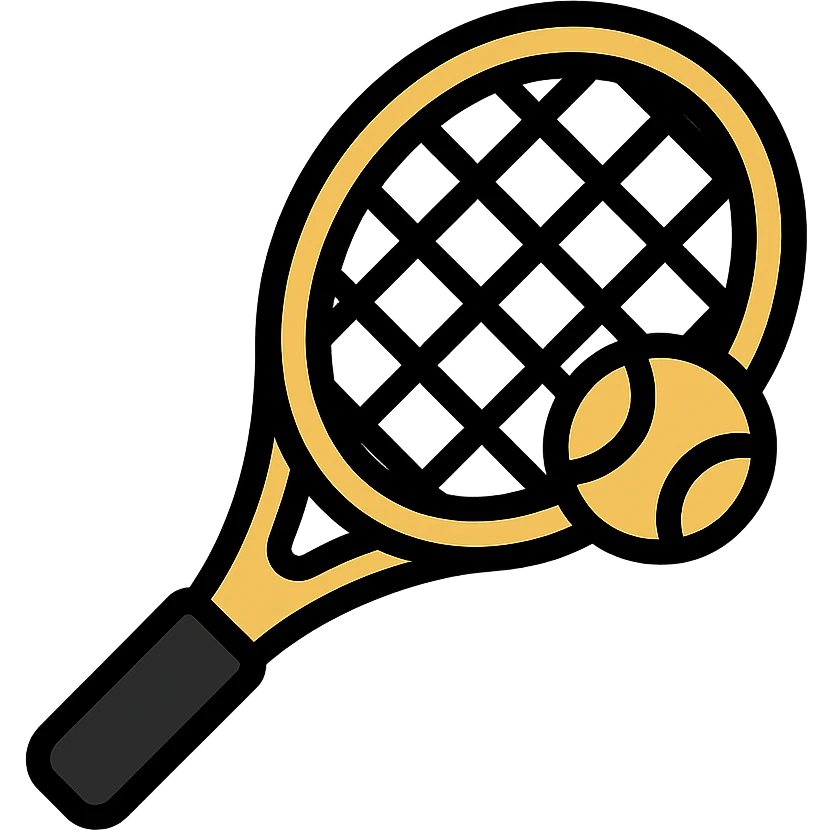 tennis racket, color icon style, playful and bold, yellow and black accents emoji