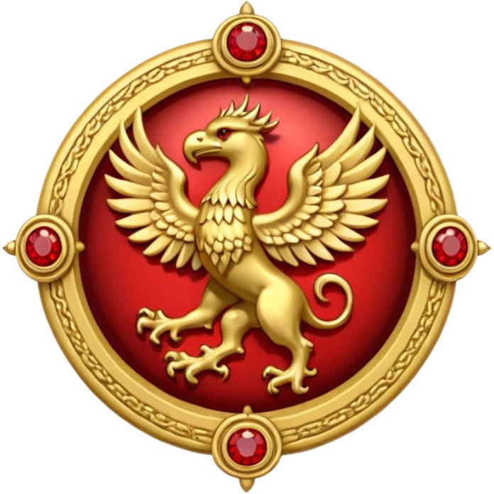 Golden griffin crest / brosch in a circle with red gems and no background emoji