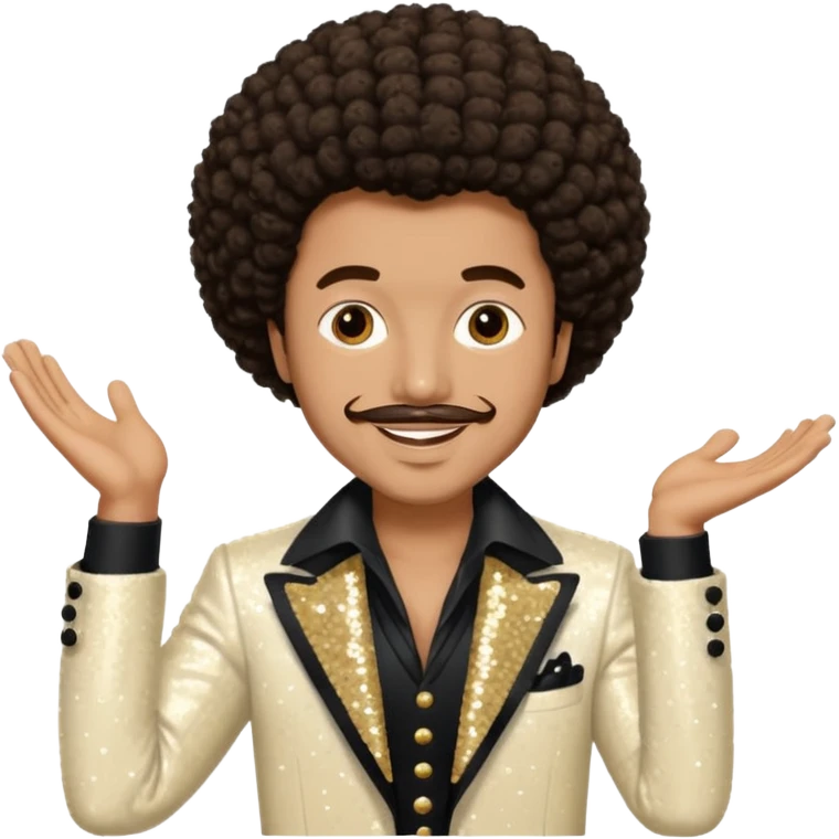 William Powell from The O'Jays with light tan skin, dark brown afro hair, cream sequin outfit emoji