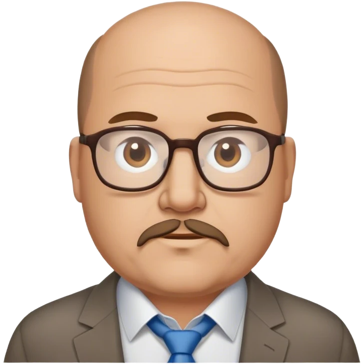 55 year old chubby brown haired balding man business casual with glasses and goatee emoji