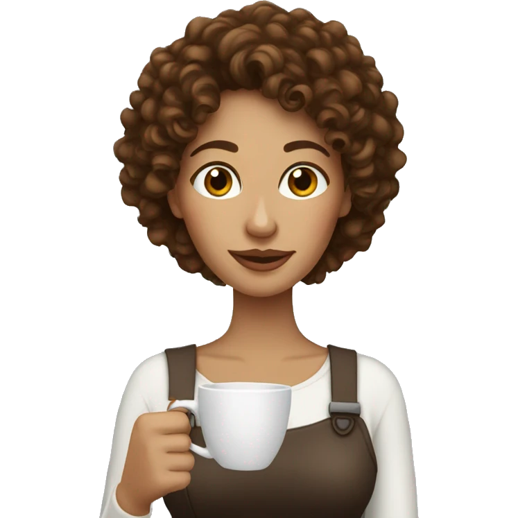 A woman with brown curly hair drinking coffee emoji