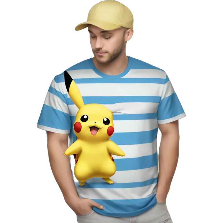Pikachu com camisa listrada vermelho azul e branco emoji