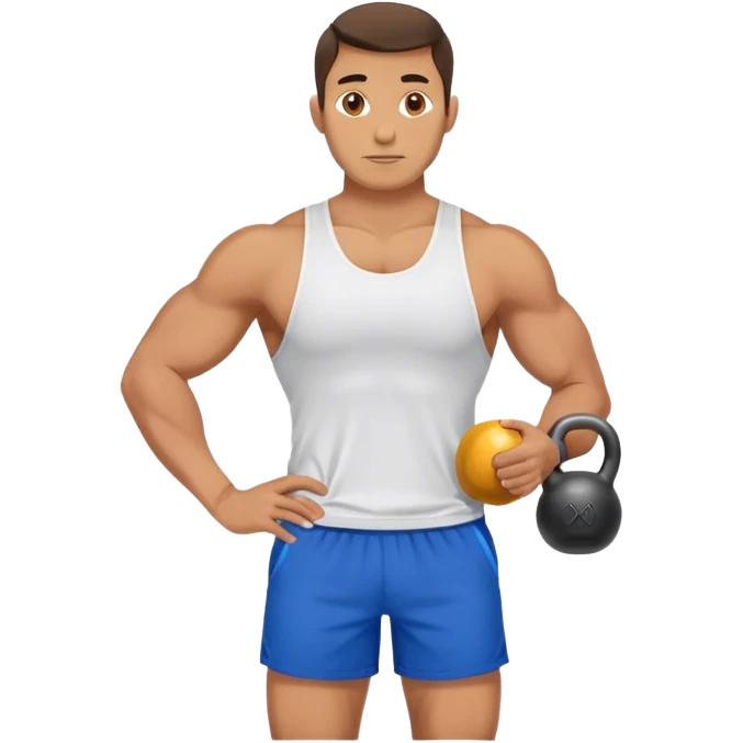 athletic man with blue shorts holding kettlebell emoji