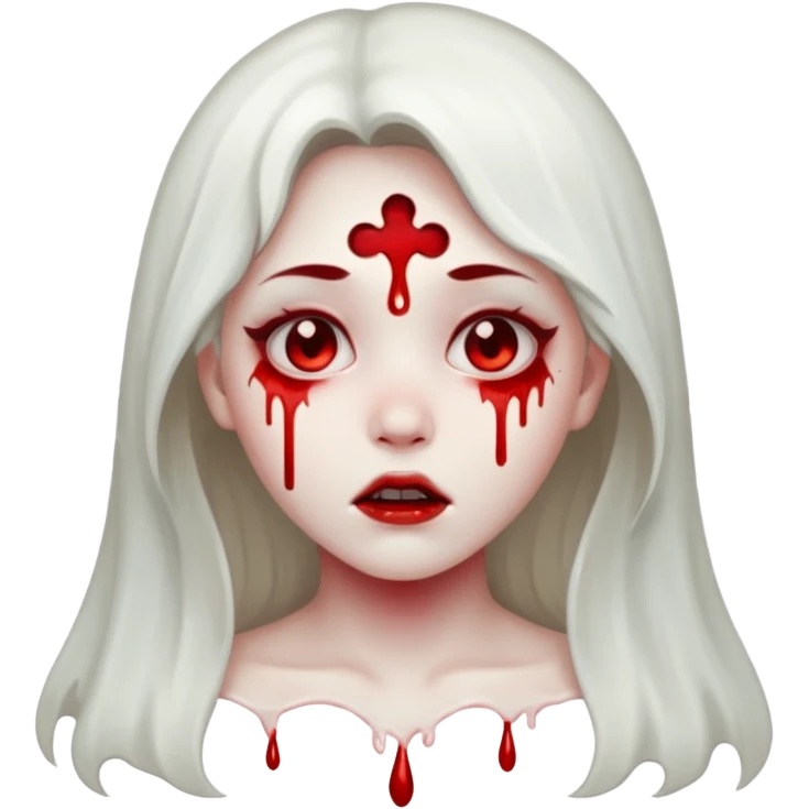 ghost girl face with blood tears emoji