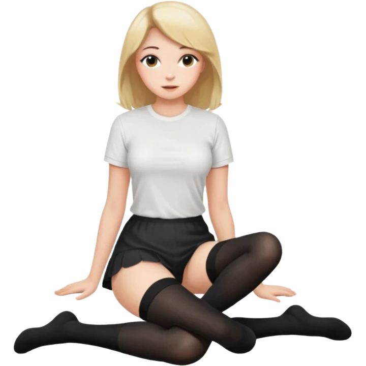 Cute girl, black thigh high sock, sitting, legs out, sexy, white shirt emoji