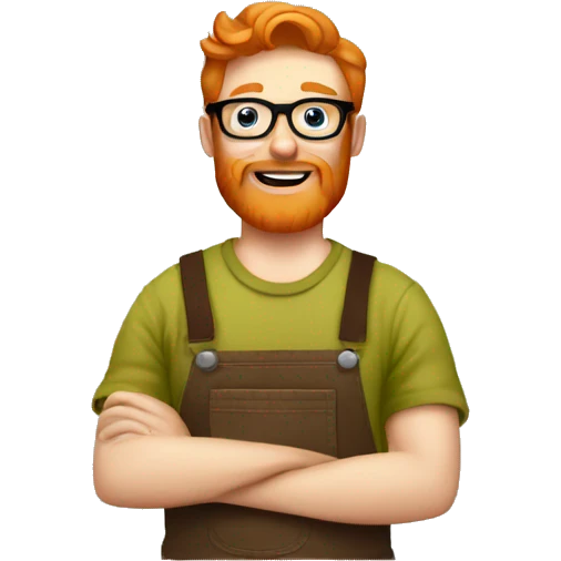 ginger hipster man with beard and glasses working as a woodworker emoji