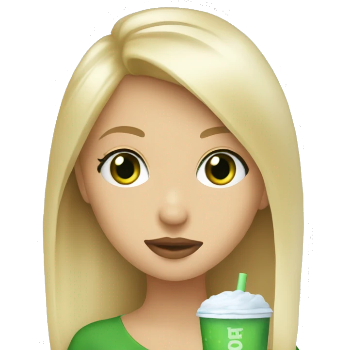 blondie girl with green eyes drinking ice coffee  emoji