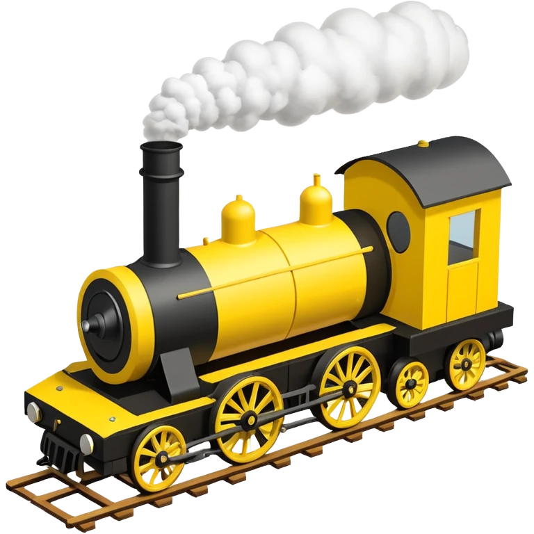 isometric Stephenson's Rocket steam train, yellow and black, minimalistic emoji