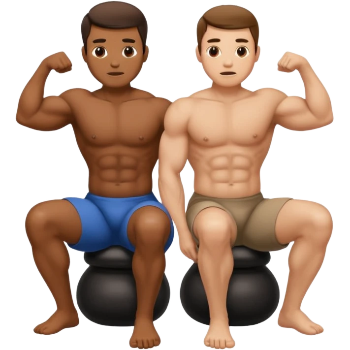 Man poops while sitting until his rectum falls out. There is a man standing nearby who poops standing up and shows off his biceps.  emoji