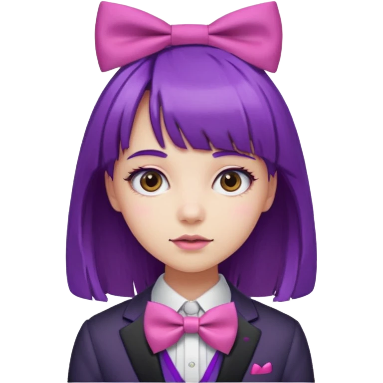 girl with bangs and purple hair and pink hairbow tie emoji