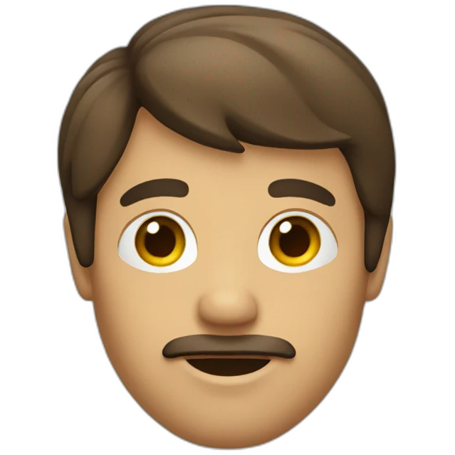 Man with hair Brown with bangs to the right side, without Any beard emoji