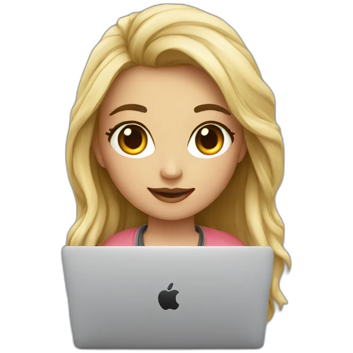 programmer girl beautiful work with MacBook emoji