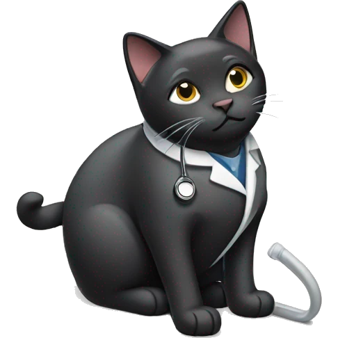  black cat wearing lab coat with eyes closed lying down emoji