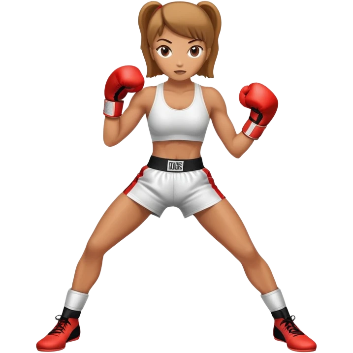 woman in kickboxing stance with boxing gloves emoji