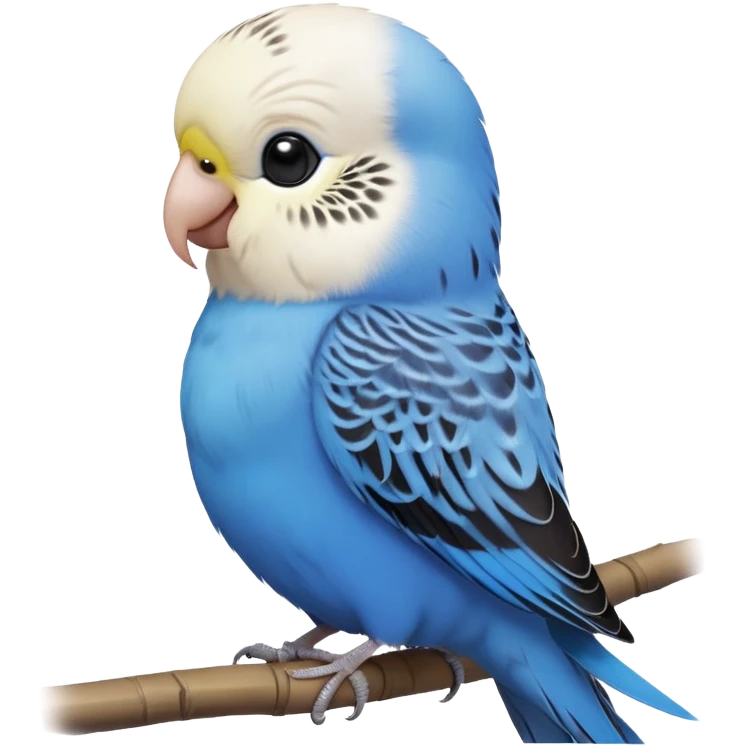 cinematic-cute-blue-budgie-portrait-emoji,-head-tilted-playfully-and-inquisitively,-featuring-a-brilliant-blue-feathered-fur-and white and black feathered face-with-a-natural-sheen,-round,-sparkling-dark-eyes-filled-with-curiosity,-simplified-yet-irresistibly-adorable emoji