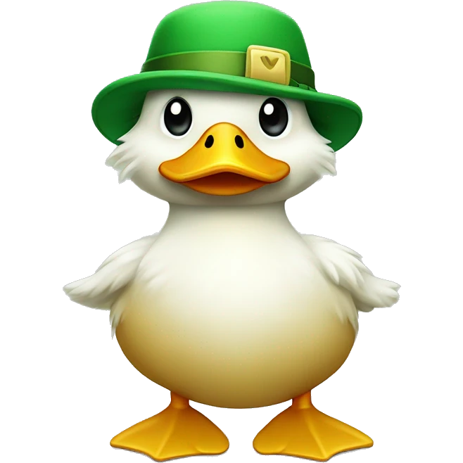 fluffy cute duck with hands and wear green hat emoji