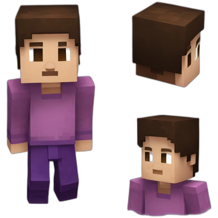 Minecraft skin with short brown hair and a purple sweater with a G on it emoji