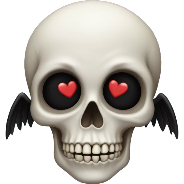 Skull with black hearts for eyes with wings  emoji