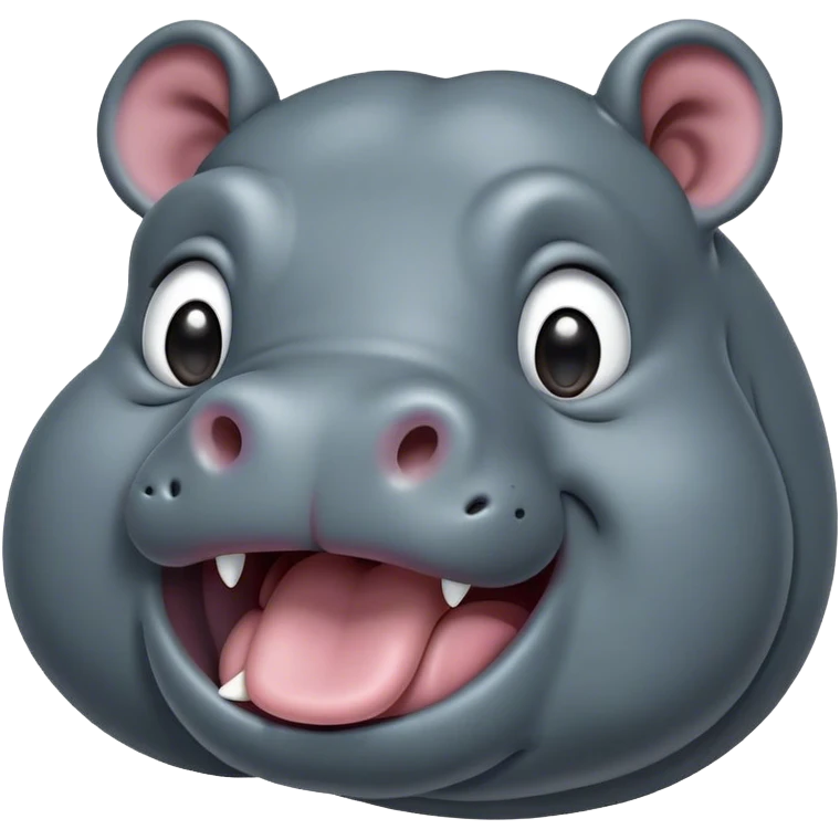 Cinematic Cute Yawning Hippo Portrait Emoji, Head tilted slightly with a dramatic, wide-open yawn, showcasing a soft, smooth slate-gray hide with gently drooping ears, round eyes barely open in drowsy contentment, Simplified yet irresistibly adorable features, highly detailed, glowing with a soft, cozy glow, high shine, relaxed yet expressive, stylized with a touch of aquatic charm, bright and endearing, soft glowing outline, capturing the essence of a sleepy yet affectionate hippo, so drowsy it feels like it could stretch out of the screen and curl up for a nap! emoji