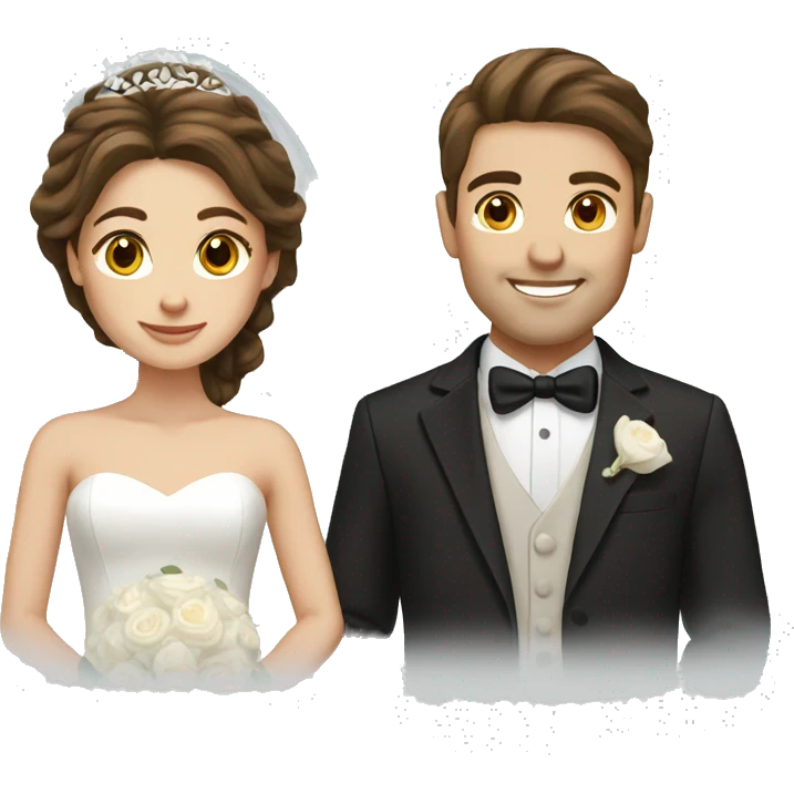 Bride and groom with brown hair and brown eyes emoji