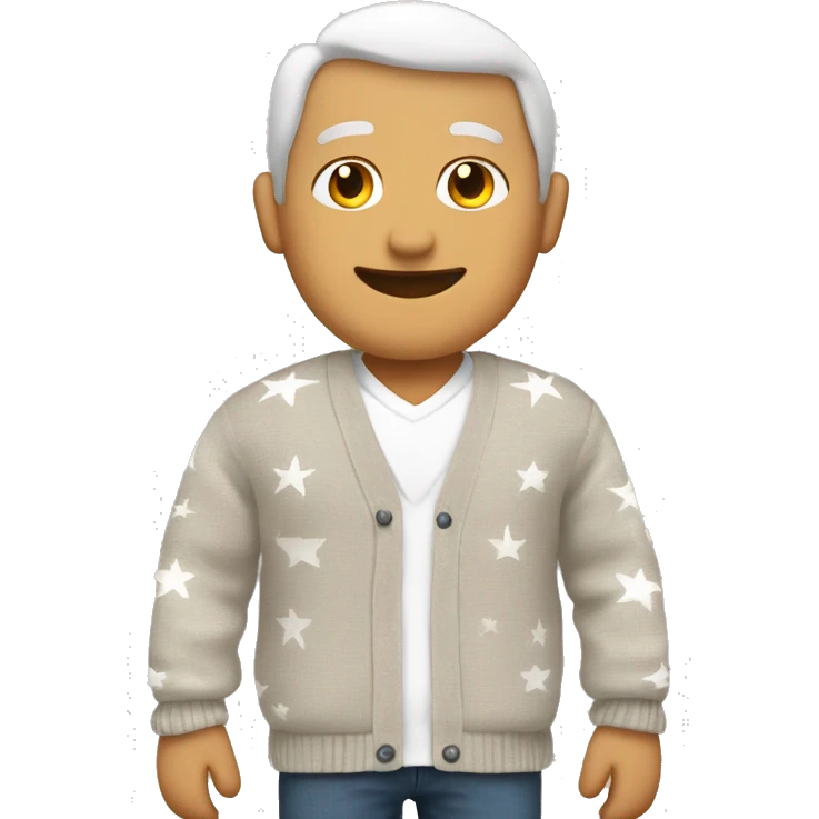 white tan cardigan with 3 gray stars on the sleeves emoji