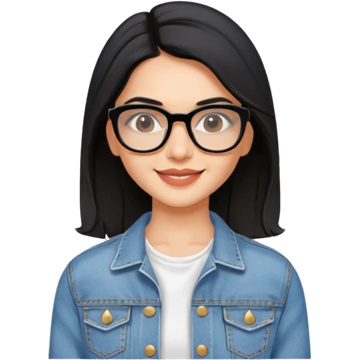 generate a pretty bratz emoji 
Make her wear a white dress with a denim jacket over it. black hair side part 

She should look exactly  like Deepika padukone. wearing rectangular spectacle emoji