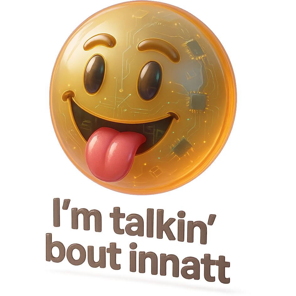 smiling with tongue sticking out
add the words  I’m talking bout innatt  emoji