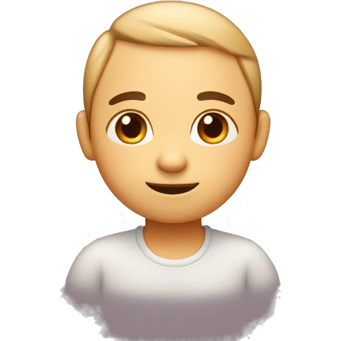 Create a simple, round-headed cartoon character with a shy smile, closed eyes, blush on cheeks, and hands held together in a bashful pose. emoji