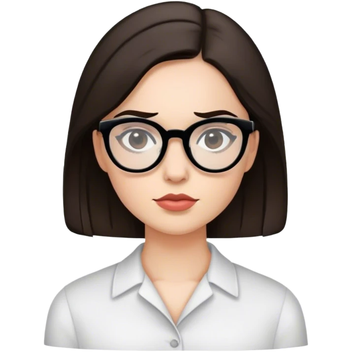 Brunette Woman wearing black rimmed Glasses raising left eyebrow emoji