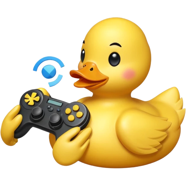 Rubber ducky playing first person shooter game emoji