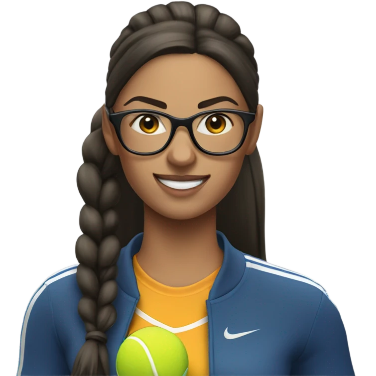 White woman long dark hair in pony tail with glasses hitting tennis ball  emoji