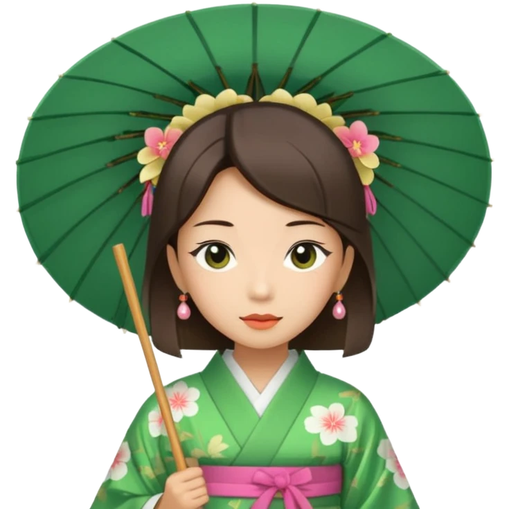 Japanese Princess with paper umbrella, green kimono emoji