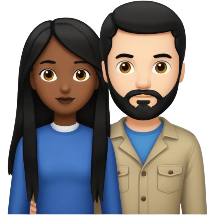White man with black hair and black beard standing next to a black girl with long black hair emoji
