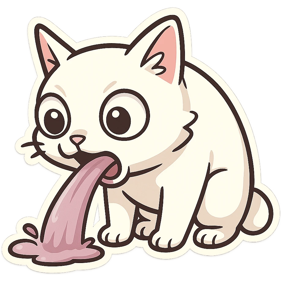 A white cat vomiting with bulging eyes emoji