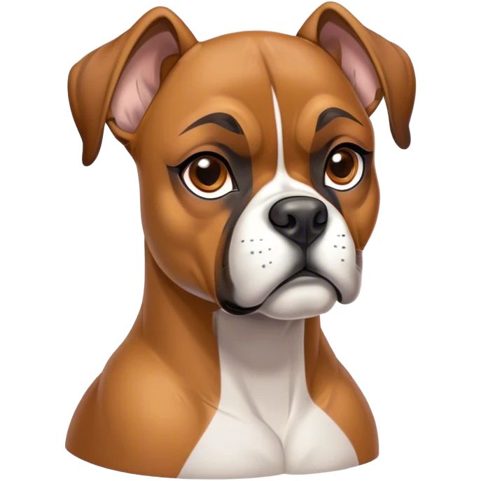 Cinematic Noble Fawn Boxer dog Portrait Emoji, Poised and regal, with a strong, muscular build and a sleek, well-groomed fawn Fur accented by a white muzzle and chest, deep-set soulful brown eyes, Simplified yet sharp and sophisticated features, highly detailed, glowing with a soft, dignified glow, high shine, intelligent and loyal, stylized with an air of strength, focused and attentive, soft glowing outline, capturing the essence of a watchful and confident guardian, so majestic it feels as though it could step out of the screen with effortless authority! emoji
