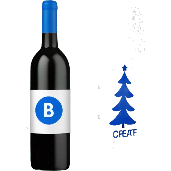 "Create an emoji of a white Boutique Connection wine box with blue illustrations and a bold 'B' logo, placed beside a vibrant green Christmas tree. Make it festive, modern, and minimalist, highlighting the box's artistic details and the tree's lushness." emoji
