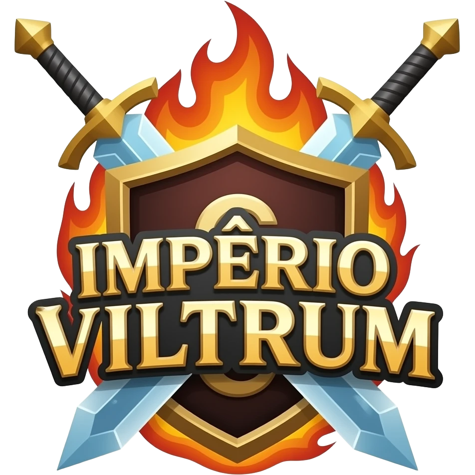 logo para guilda de rpg escrito IMPÉRIO VILTRUM com espadas de magia, ao redor da logo com fogo e gelo com acento no é emoji
