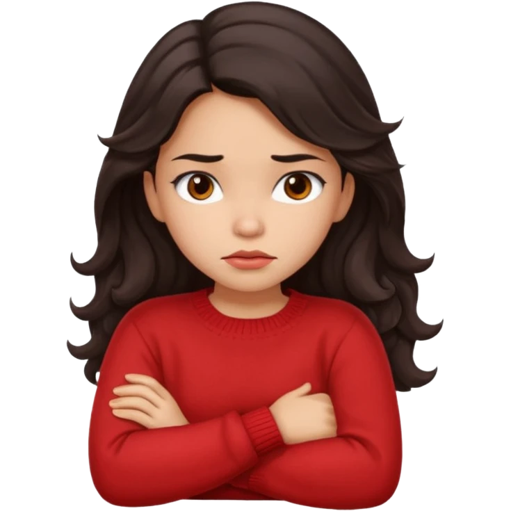 Hispanic girl with long wavy hair crossing her arms and pouting emoji