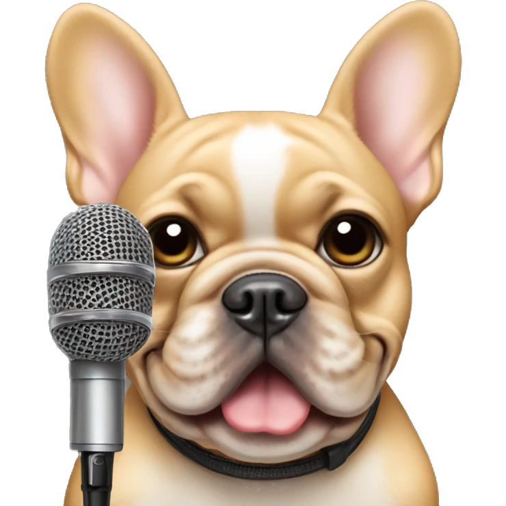 All tan French bulldog with microphone emoji