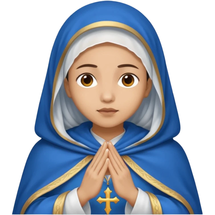 Nossa senhora das graças com aura manto azul e vel branco, com mãos postas emoji