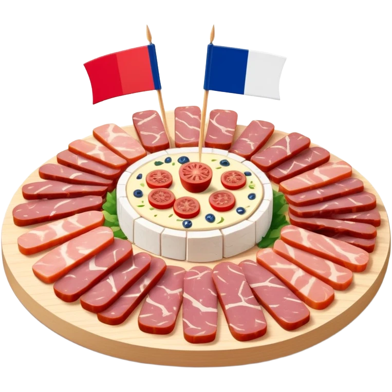 French flag on tooth pick on top of a SPAM charcuterieplatter emoji