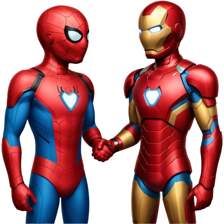 Make a spiderman and iron man handshaking emoji